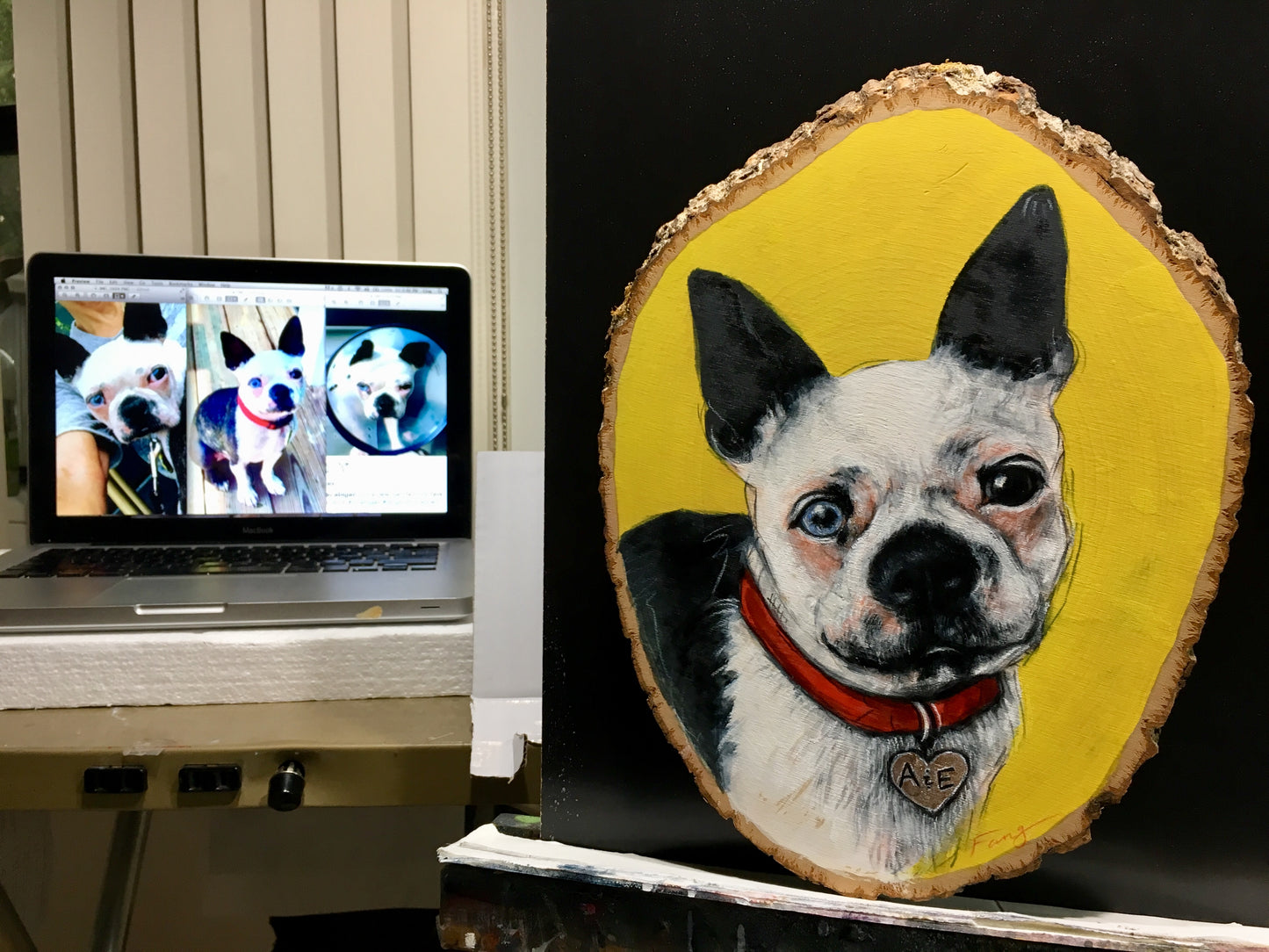 Pet Portraiture on Live Edge Wood Oval