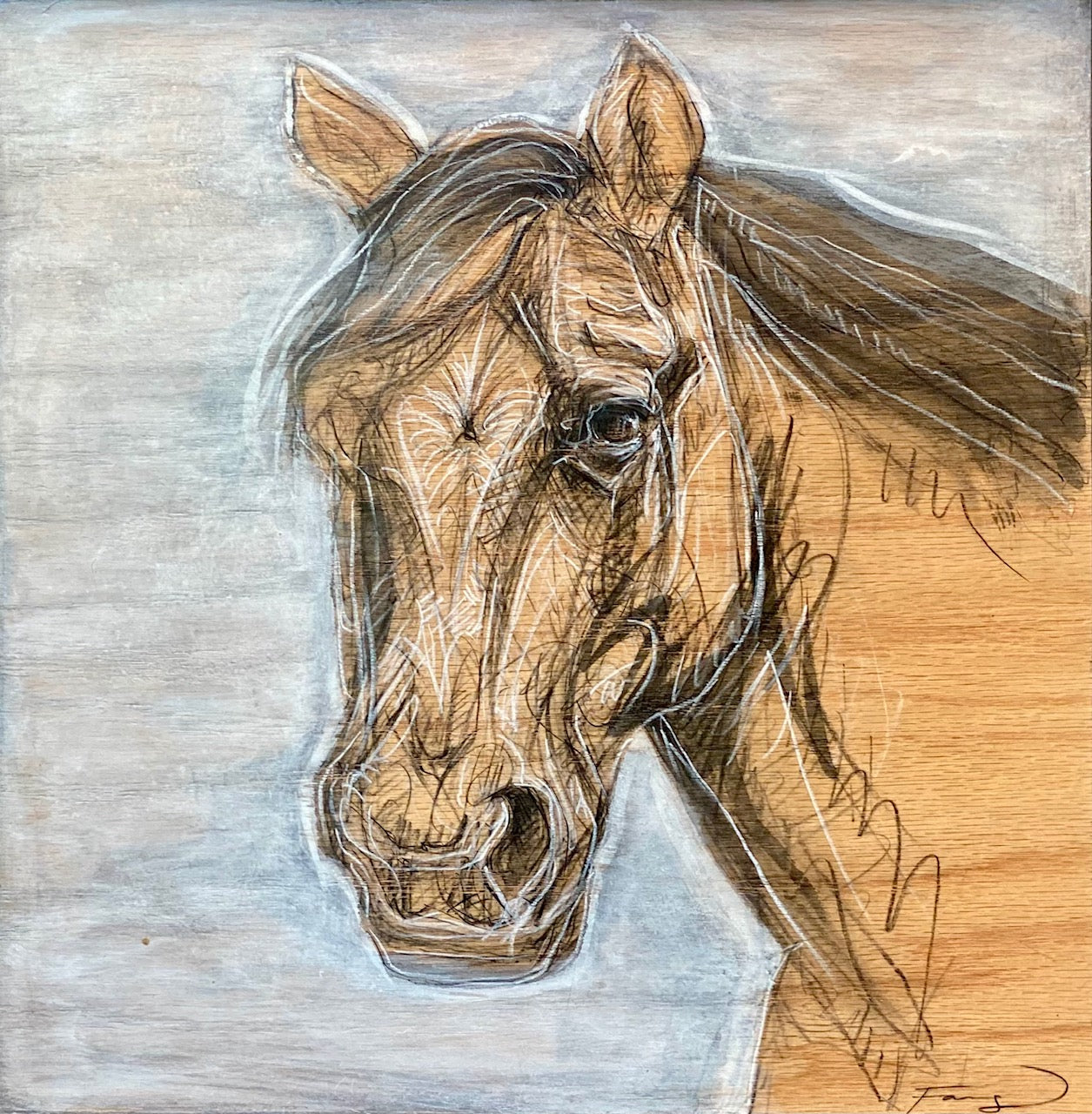 Equine Sketch on wood #2212 - Original Horse Art on Wood