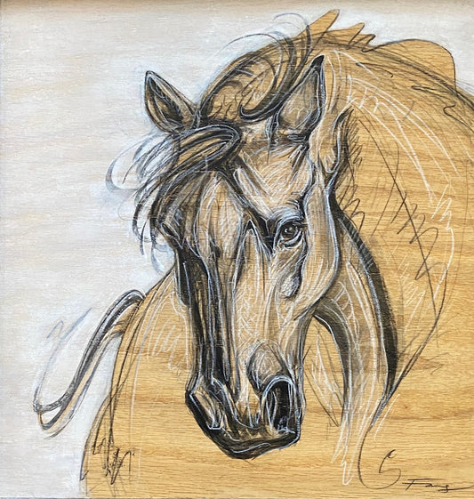 Equine Sketch on wood #2211 - Original Horse Art on Wood