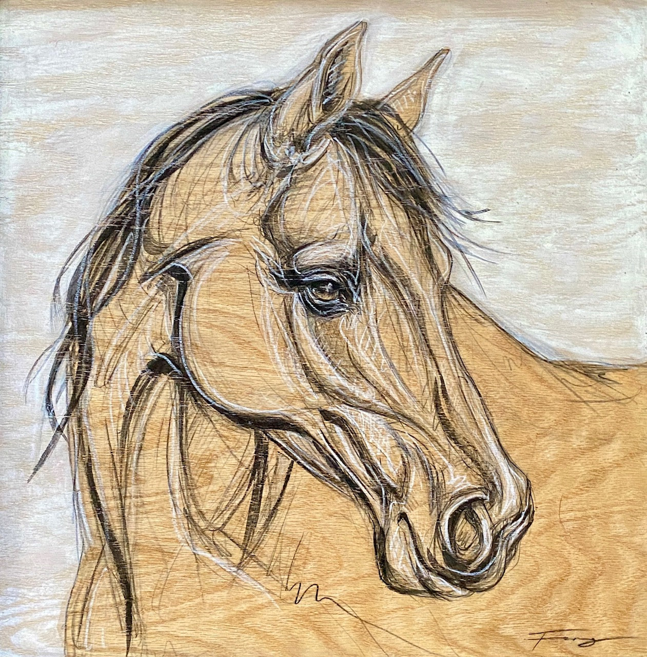 Equine Sketch on wood #2215 - Original Horse Art on Wood