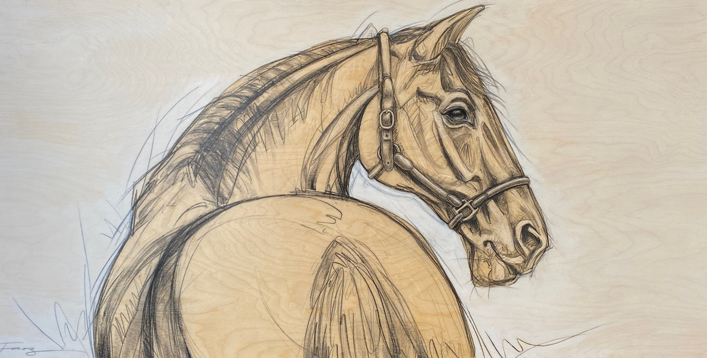 "Stoic" - Original Horse Art on Wood